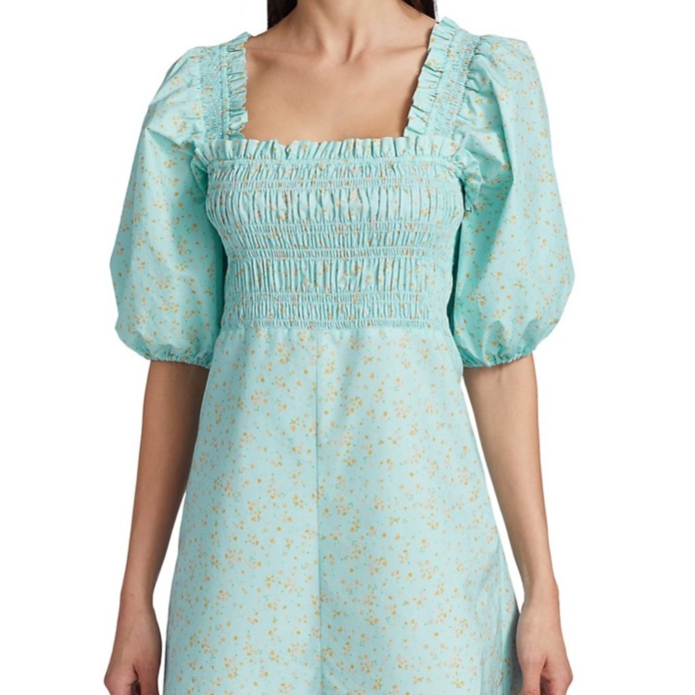 GANNI CORYDALIS BLUE PRINTED POPLIN MINI DRESS 8 - Picture 5 of 16